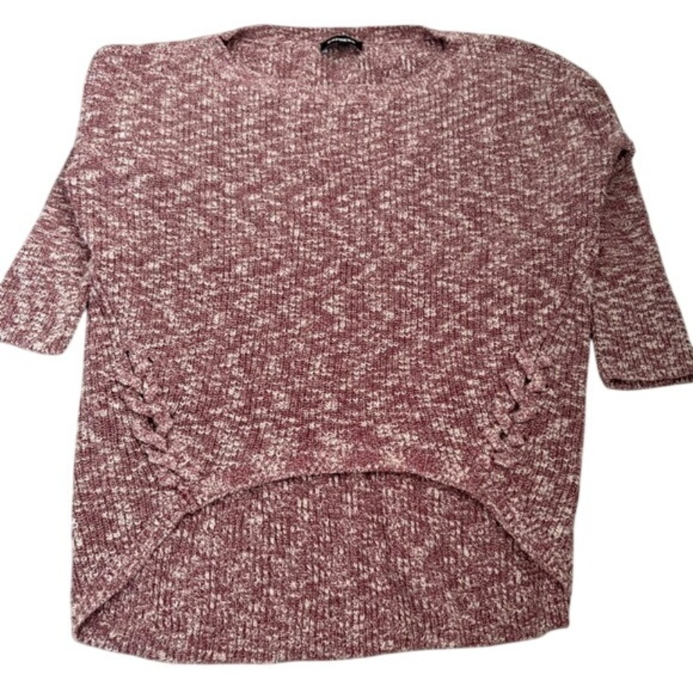 Express Womens‎ Burgundy Marled Knit High Low Side Braid Sweater Size S